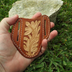 Tooled Pancake Knife Sheath - Canyon Tan with Tooled Leaf Design