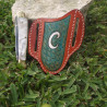Tooled Pancake Knife Sheath - Canyon Tan with Turquoise Basket Weave and White Letter Design, Left Handed or Right Handed