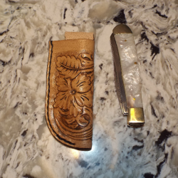 Tooled Leather Knife Sheath for 4 Inch Folding Knife