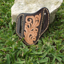 Tooled Pancake Knife Sheath - Tooled Leaf and Vine Design, Left Handed or Right Handed