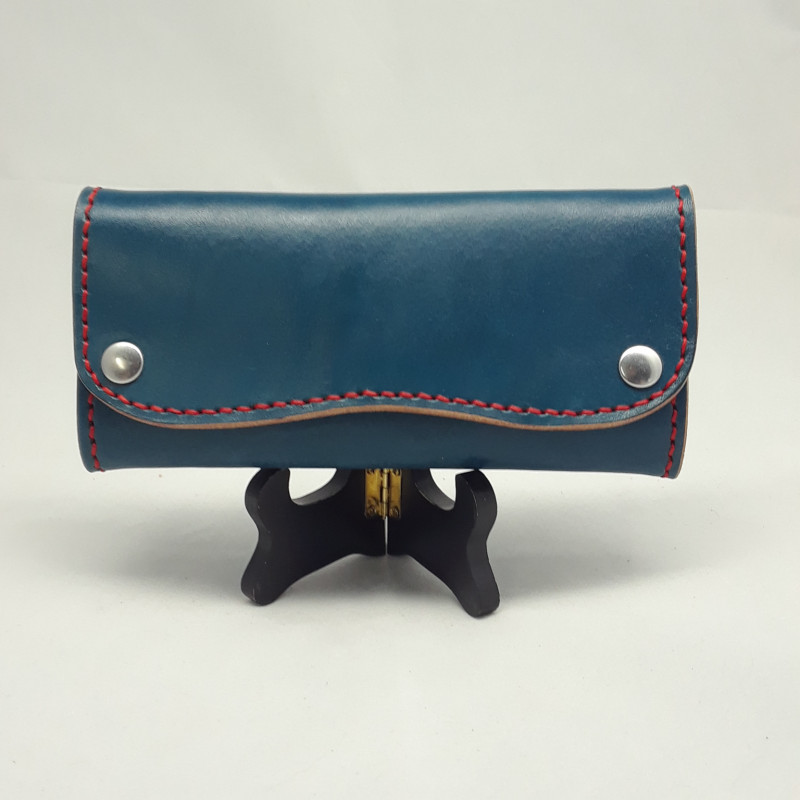 Wallet, Blue Leather Long with Zipper Pocket
