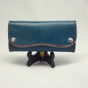 Wallet, Blue Leather Long with Zipper Pocket