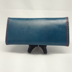 Wallet, Blue Leather Long with Zipper Pocket