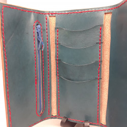 Wallet, Blue Leather Long with Zipper Pocket