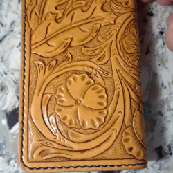 Tooled Leather Long Wallet