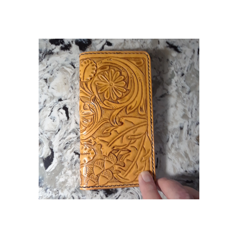 Tooled Leather Long Wallet