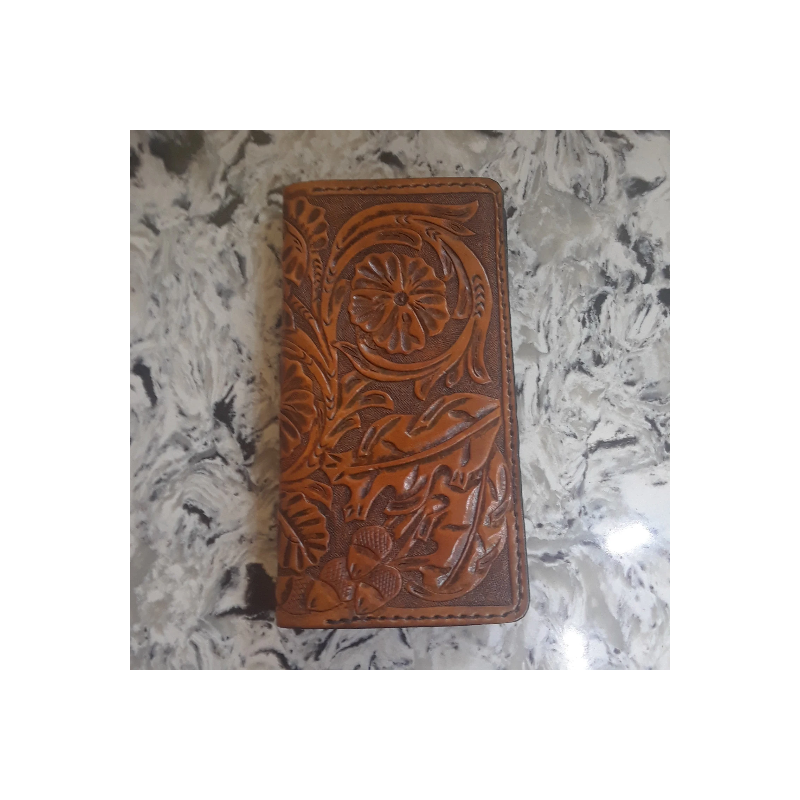 Tooled Leather Long Wallet