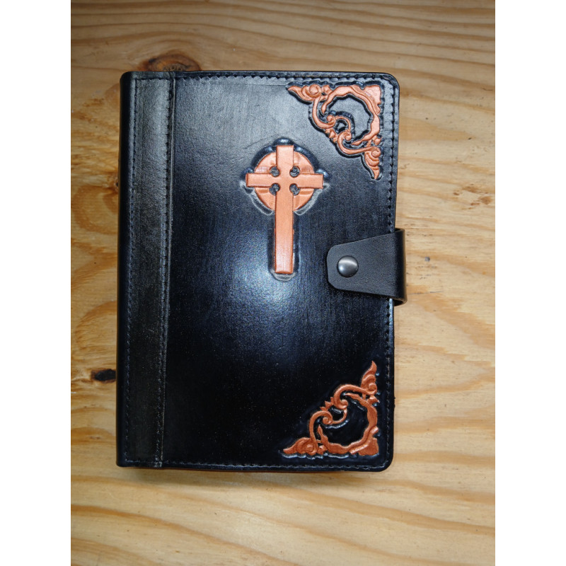 Leather Bible Cover - Copper on Black