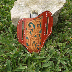 Tooled Pancake Knife Sheath - Tooled Leaf and Vine Design, Left Handed or Right Handed